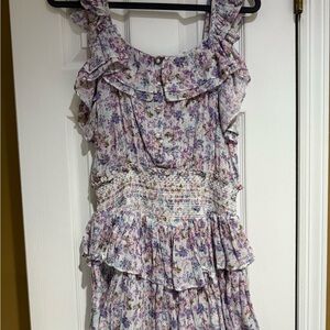 LoveShackFancy Purple and White Sundress with Flutter Sleeves